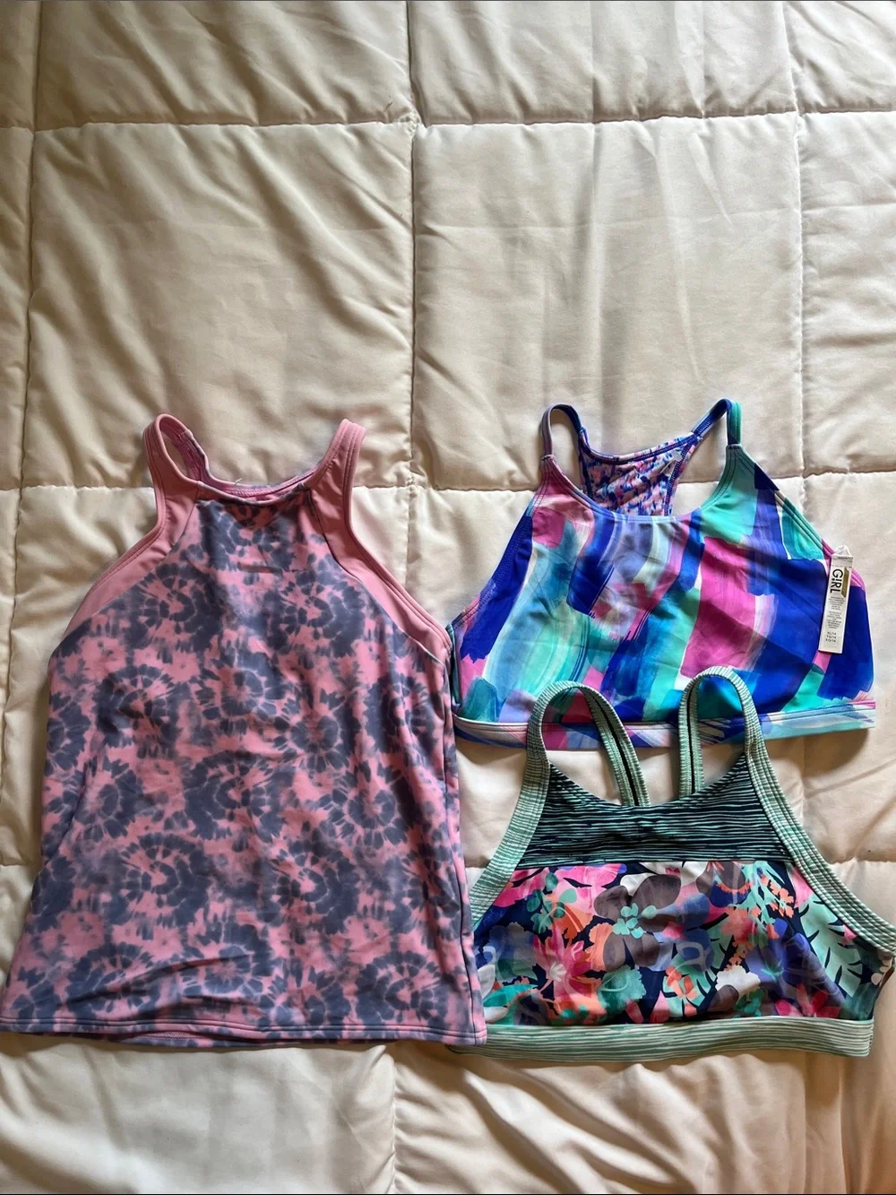 Athleta Girl Swim top lot of 3. Size XL 14. New without tags. Pink blue